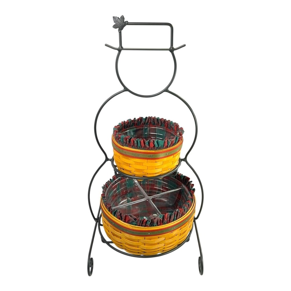 Longaberger Wrought Iron SNOWMAN 2 Baskets 2 Liners 2 Protectors 22" Tall 2000
